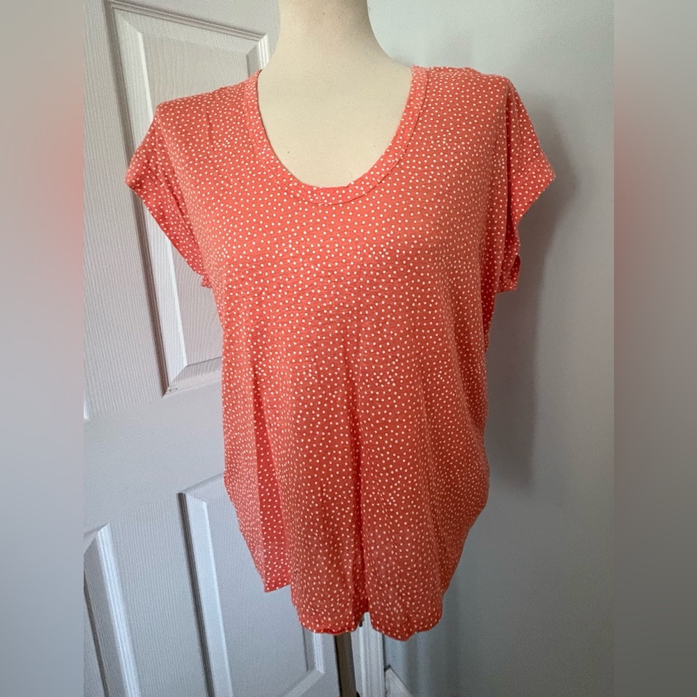 LOFT Coral Polka Dot Short Sleeve Tee